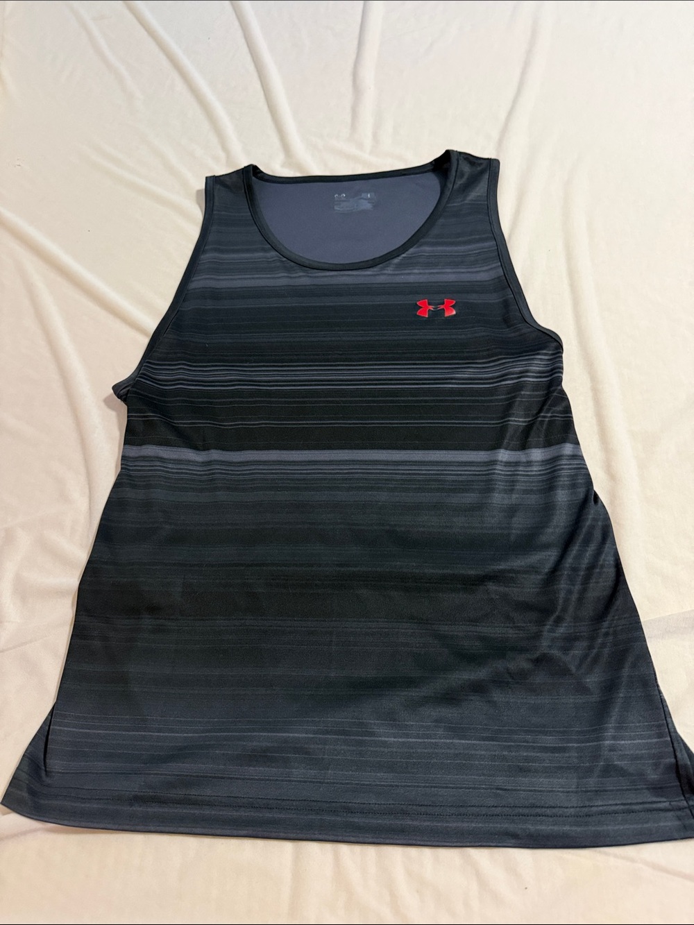 Under Armour Men’s Black Striped Swim Tank with Red Logo